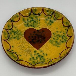 Vintage Jeff White Pottery Plate With Heart Earthenware 7 Inches Diameter Signed
